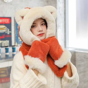 Fashion Ladies Cold-proof Gloves Scarf Hat Winter Cycling Windproof Bib Cover Ear Protection Face Plush Keep Warm 211119