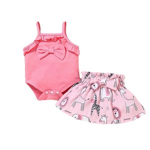 Conjuntos de roupas infantil Baby Girl Roupas sem mangas Sling Tops Bow Romper + Floral Impressão Tutu Saia Outfit Sunsuit Girls Summer