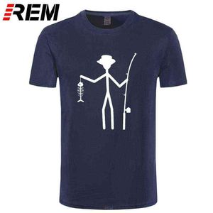 Serin komik t-shirt erkekler yüksek kalite tees erkek balıkçı sopa şekil tutarak balık kemikleri pamuk kısa kollu t shirt G1222