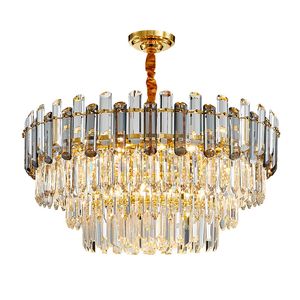 Creative Led Chandelier For Live Room 2021 Luxury Crystal Lamp Rectangle Hanging Light Fixture Smoky Gray Cristal Kitchen Lustre