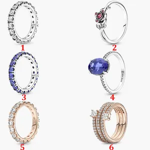 Anéis de casamento de prata esterlina 925 femininos zircônia cúbica diamantes para estilo pandora joias femininas ouro estilo natal novo estilo presente feminino com caixa original