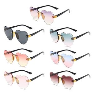 Hair Accessories Cute Heart Rimless Frame Sunglasses Children Kids Gray Pink Red Lens Fashion Sun Glasses Boys Girls UV400 Protection Eyewea