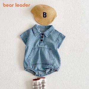 Bear Leader Toddler Baby Denim Casual Rompers Summer Fashion Infant Girls Boys Cute Bodysuits born Lovely Clothes 0-3Y 210708