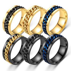 8mm band Men Stainless Steel Ring for Women rotational Link Chain Pattern Style Design Rings Jewelry