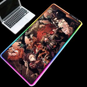 Нарушительные площадки для мыши RGB Mousepad Backlight Anime Overlord противоскользящая прочная водонепроницаемая Softher Mice Pad для домашнего игрового стола Толщина 3/4