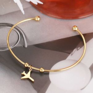 CACANA 316L Stainless Steel Open Bracelet Gold Color Aircraft Simple Trendy Jewelry For Women Bracelets Wedding Party Gifts X0706