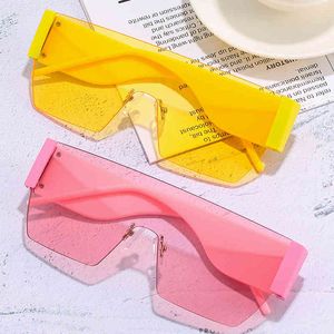 Rimless One Piece Suare Sunglasses For Women New Fashion Brand Candy Color Sun Glasses Men Vintage Oversized Shades Pink Yellow