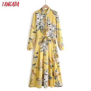 Tangada moda donna fiori stampa abito camicia colletto rovesciato manica lunga cerniera papillon abito da lavoro donna Abiti 1F22 210609