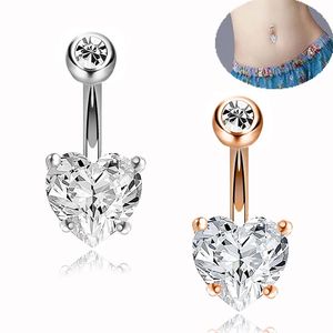 14G Navel Belly Button Rings Barbell Zircon Heart Sexy Belly Bars Navel Rings Belly Summer Piercing Nombril Body Jewelry