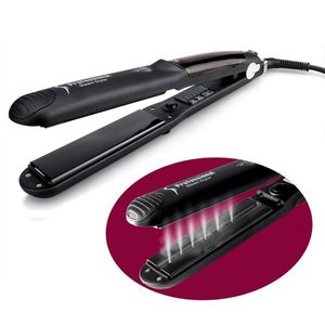 Alisador de cabelos a vapor Flat Iron Professional Cerâmica Turmalina 2-em-1 Endireitamento de Ferro, Ajustável 300-450F Salão Calor, 110-220V Dual Tensão