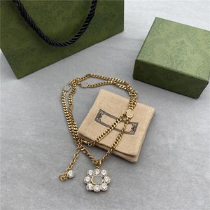 Trendy Rhinestone Pendant Necklaces Diamond Double Letter Long Necklace Sweater Chain With Gift Box For Women Jewelry