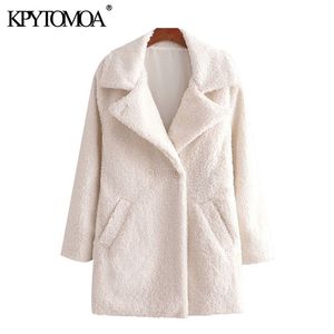 Mulheres Moda Grosso Quente Fleece Teddy Casaco Vintage Manga Longa Side Bolsos Feminino Outerwear Chic Overcoat 210416