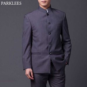 Mens Vintage Style 5 Button Mandarin Collar Suit Groomsmen Formal Business Wedding Suits with Pants Men Tuxedo Costume Homme 4XL 210522