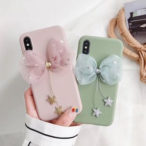 Süße Stern Schleife Anhänger Silikon Rosa Hülle für Iphone 12 11 Promax X XR MAX 6S 7 8 Plus für Samsung S21 S20 S10 Note20 Ultra Candy Cover