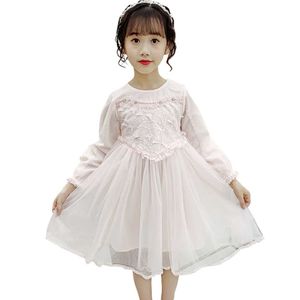 Flickor Princess Dress Mesh För Flicka Lace Kids Pearls Kostym 6 8 10 12 14 210528