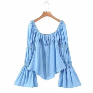PUWD Oversize Women O Neck Casual Blouse Spring-autumn Fashion Ladies Sweet Cute Shirt Female Flared Sleeve Flowy Top 210427