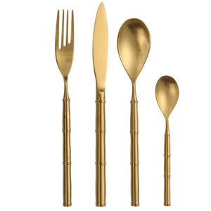 Western style Gold Plated Cutlery Dining Knives spoons Forks Teaspoons Set 304 stainless steel Golden Luxury Dinnerware Tableware Spoon