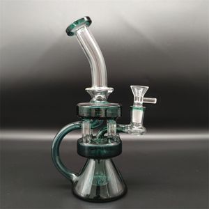 9.4 Inch Lake Blue Hookah Glass Bong Dabber Rig Recycler Pipes Water Bongs Tobacco Smoking Bubbler Smoke Pipes Bongs Bottles 14mm Female Joint