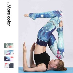 Women High Elasticity Fitness Slim Waist Leggings Female Floral Printing Running Gym Workout Push Up 210604