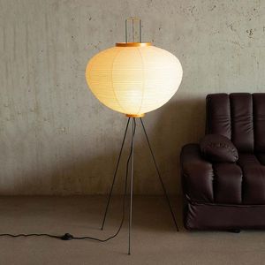 Modern Japanese Rice Paper Floor Lamp Tripod Iron Led Black Light for Living Room Study Bedroom Corner Stand