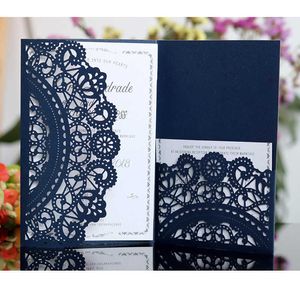 100st Blue White Laser Cut Wedding Inbjudningskort Elegant gratulationskort Anpassa företag RSVP -kort Bröllopsfest Dekoration SH190923