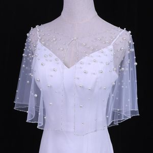 Bridal slöjor Handmde Bröllop Sjal Wrap Pearls Cape Accessories Cloak Short Women Party Evening