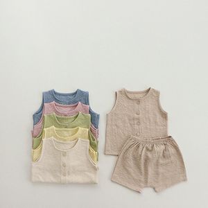 INS Korean Australia Quality Baby Kids Clothing Sets Summer Organic Cotton Sleeveless Tops with Shorts 2pieces