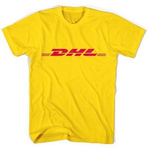 Dhl T-shirt achat en gros de PUDO XSXSUMER coton DHL T shirts lettres imprimées jaunes manches courtes décontractées hommes décontracté t shirt drôle