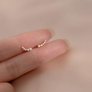 Stud Stud 3mm*8mm REAL. 925 Sterling Silver Jewelry Prong Five Stones CZ 4A+ Climber Cuff Ear-Bone Ear Earrings Piercing C-G8535