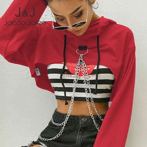 Jogoo Janee Mulheres Gothic Colheita Tops Coreano Pop Punk Hoodies Corrente de Metal Hip Hop Harajuku Hoodies Suéter Streetwear 210518