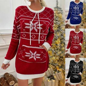 Wholesale themed dresses for sale - Group buy Casual Dresses Drop Winter Dress All Match Drawstring Feature Long Sleeve Christmas Themed Pullover Sweater For Girl