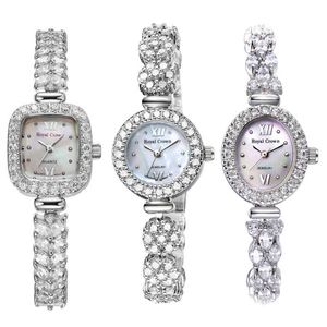 925 Sterling Silver Royal Crown Lady Womens Watch Japan Quartz Smycken Timmar Fine Clock Crystal Armband Lyxig tjejgåva