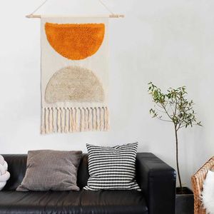 Estetyczne Czeski Home Decoration Boho Tapestry Decor Nordic Scandinavian Style 3D Wyszukiwanie ściany Wiszące z Macrame Tassel 210609