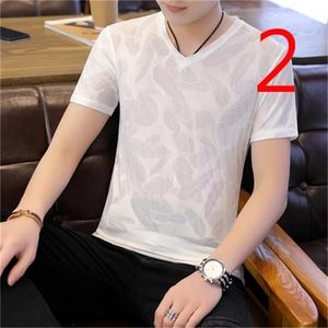 Yaz ince yaka kısa kollu t-shirt erkek çizgili pamuk Kore ince gelgit marka 210420