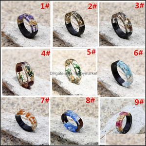 Band Rings Jewelry Handmade Wood Resin Gold Foil Flowers Plants Inside For Women Men Fashion Diy Gift Drop Delivery 2021 Tlooy