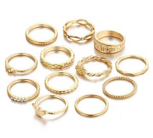 12 pc / set charm guldfärg midi finger ring uppsättningar för kvinnor vintage boho knuckle party ringar punk smycken gåva grossist