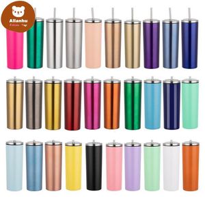 20 oz Slim Becher Doppelwand Edelstahl Vakuum isoliert Gerade Sippy Cups Flasche Bier Kaffeetassen Wasserflasche mit Metallstrohs verschüttet Korrekturen Deckel GR