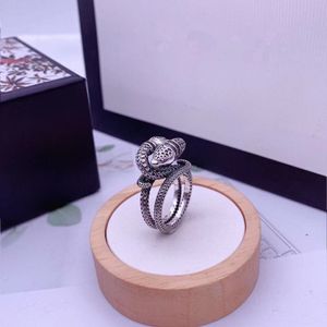 Italian design Thai silver retro double headed snake ring high quality letters men's and women's fashion ring Festival gift