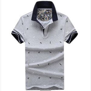 New Mens Printed Polos White Cotton Short Sleeve Camisas Stand Collar Male Shirt in stock