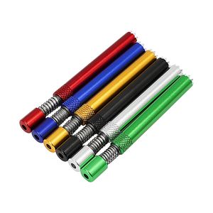 Colorful Mini Metal Pipes Tooth Dry Herb Tobacco Smoking Handpipe Non-slip Handle Spring Cigarette Filter Holder Tips Tube High Quality One Hitter DHL Free