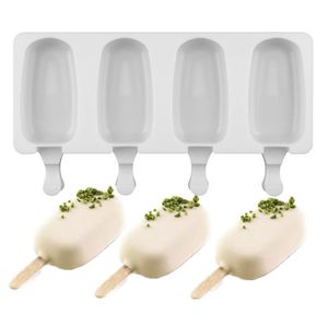 キッチンツール食品安全なシリコーンアイスクリーム型4つの細胞冷凍アイスキャンダーメーカーDIY自家製冷凍庫のリリーザリリースの棒SN2627