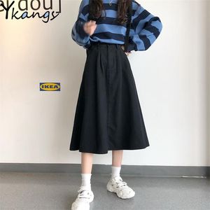 Plus Größe 5XL Streetwear Harajuku Lange Röcke für Frauen Elegante Elastische Hohe Taille Maxi Schwarz Khaki Armee Grün Fracht 210421