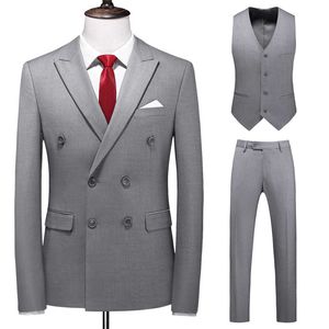 Three Pieces Men's Suit Double Breasted Solid Business Formal Wedding Classical Clothing Dress Slim Fit Tuxedo Vest Jacket Pants X0909