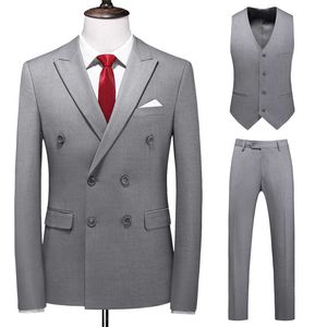 Abito da uomo in tre pezzi doppio petto solido business formale matrimonio abbigliamento classico abito slim fit smoking gilet giacca pantaloni X0909