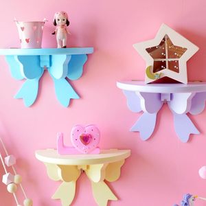 Hooks & Rails Japanese Pink Bow Storage Rack Wall-mounted Wooden Shelves For Girl Kids Room Decoration Organizer Holder Bedroom Decor Frame