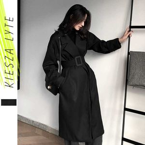 Kvinnor Trench Coat Winter Belted Business Lady Quilted Long Jacket Overcoat Kvinna Outwears Windbreaker 210608