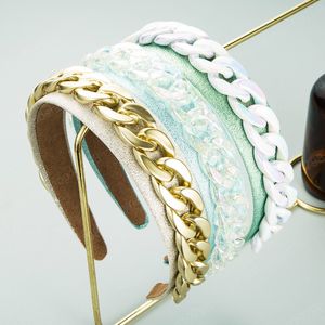 Temperament Plastic Chain Headband for Woman Elegant Candy Color Fabric Wide-brimmed Hairband Girls Party Tiara Bezel