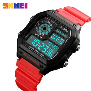 2022 Skmei Fashion Outdoor Sport Watch Men Pu Strap Multifuncional Relógios à prova d'água Alarme Male digital Relloj Hombre 1299