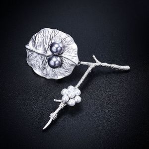 Fyla modus mode sieraden S925 zilver met zoetwaterparels blad tak ontwerp broches voor mode dame fijne sieraden