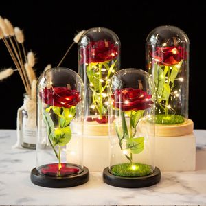 Ölümsüzlük Gül Çiçek Cam Kapak Süsler LED Lamba Simülasyon Flaş Çiçekler Sevgililer Hediye Noel Düğün Dekorasyon BH5645 TYJ